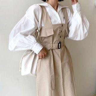 Flap-detail Belted Maxi Jumper Dress