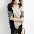 Color Block Turtleneck Sweater Navy Blue - One Size