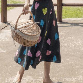 Heart Pattern Flare Long Skirt