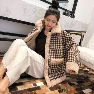 Fleece Trim Houndstooth Zip Jacket