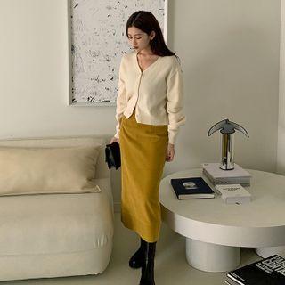 Zip-side Corduroy Long H-line Skirt