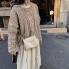 Long-sleeve Cable Knit Sweater / Long-sleeve Ruffled Dress