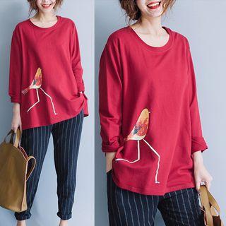 Bird Print 3/4 Sleeve T-shirt