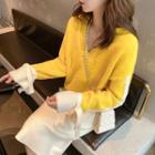 Striped V-neck Sweater Yellow - One Size