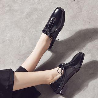 Square-toe Lace-up Block Heel