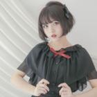 Bow Accent Chiffon Short Sleeve Blouse
