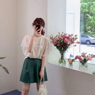 Lace-sleeve Letter Print Top