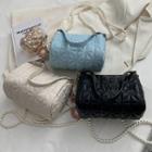 Letter Embroidered Quilted Faux Leather Crossbody Bag