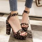 Leopard Print Ankle Strap Platform Chunky Heel Sandals