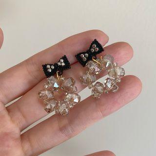 Beaded Bow Drop Earring 1 Pair - Earrings - 925 Silver Pin - Black - One Size