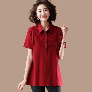 Short-sleeve Lace Panel Polo Shirt