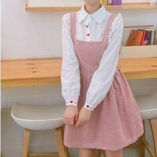 Jumper Dress / Long-sleeve Heart Print Shirt