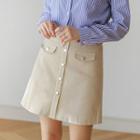 Flap-pocket Buttoned A-line Mini Skirt