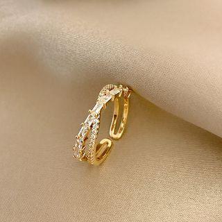 Rhinestone Layered Alloy Open Ring J278 - Gold - One Size