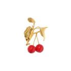 Simple And Sweet Plated Gold Cherry Leaf Brooch Golden - One Size