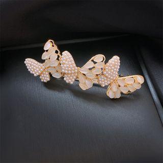 Butterfly Faux Pearl Cat Eye Stone Hair Clip Hair Clip - Butterfly - Cat Eye Stone - Faux Pearl - White & Gold - One Size