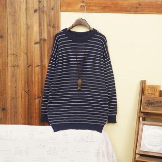 Oversized Striped Sweater Navy Blue - One Size