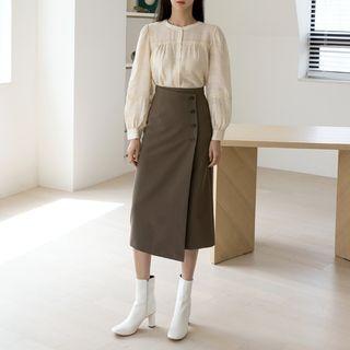 Buttoned H-line Long Wrap Skirt