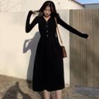 Long-sleeve Knit Midi Dress Black - One Size