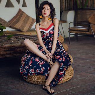 V-neck Flower Print Midi Sundress