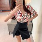 Set: Short-sleeve Floral Print Mini Sheath Dress + Shorts