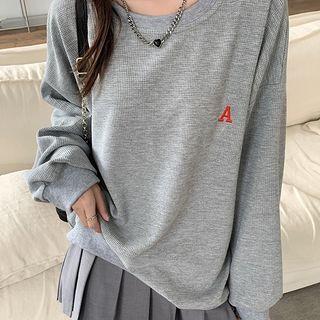 Letter Embroidered Sweatshirt Lettering - One Size