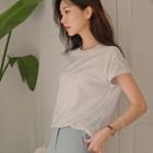 Cap-sleeve Ribbed-trim T-shirt