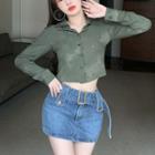 Polo-neck Tie-dye Top / Denim Skirt
