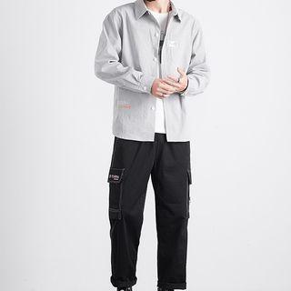 Set: Plain Shirt + Straight-leg Cargo Pants