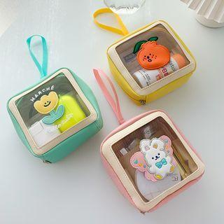 Embroidered Mesh Panel Pouch