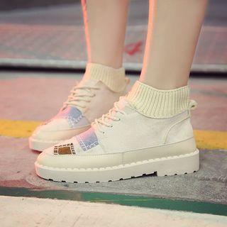 Color Block Lace-up Panel Sneakers