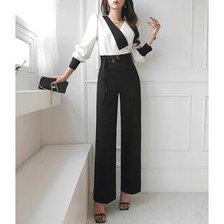 Double-belt Wide Dress Pants