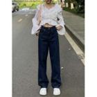 Wide Leg Jeans / Ruffled Cropped Blouse