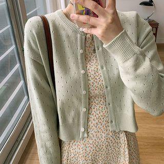 Pastel-color Punched-detail Cropped Cardigan