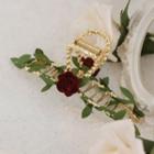 Rose Alloy Hair Clamp Red & Green - One Size