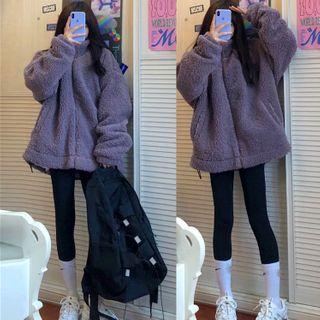 Plain Fluffy Zip-up Jacket