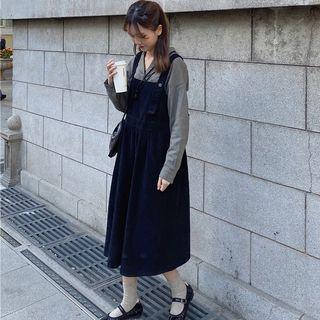 Corduroy Jumper Dress / Striped T-shirt