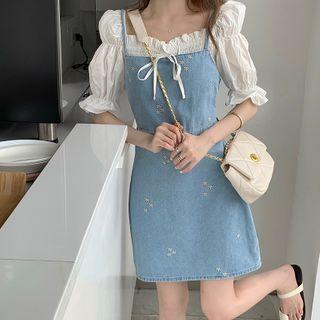 Embroidered Mini A-line Denim Skirt / Dress