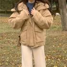 Fleece Lined Zip-up Jacket Khaki - One Size