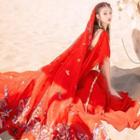 Set: Short-sleeve Mesh Maxi Dress + Shawl