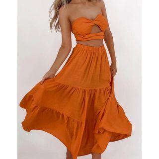 Set: Cutout Bandeau Top + Midi A-line Skirt