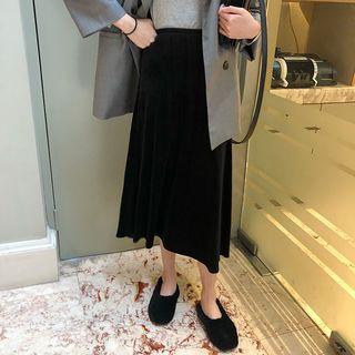 Velvet A-line Midi Skirt Black - One Size