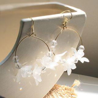 Floral Hoop Earring 1 Pair - Hook Earring - Silver - One Size