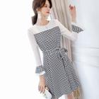 Bell-sleeved Check A-line Dress