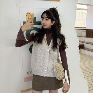 V-neck Knit Vest + High-neck Top