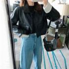 Color-block Faux-leather Jacket Black - One Size