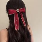 Bow Faux Pearl Hair Clip Wine Red - One Size