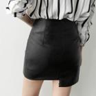 Cut-out Hem Coated Mini Skirt