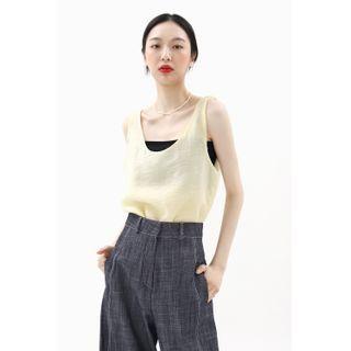 Sleeveless U-neck Textured Top Yellow - One Size