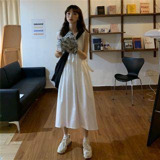 Sleeveless Midi A-line Dress White - One Size